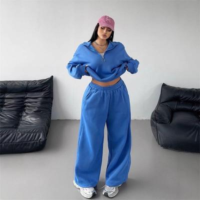 Women's Sets Loose Casual Fashion Half-cardigan Pullover Sweatshirt Trousers Autumn and Winter Two-piece Set Clothes Sale