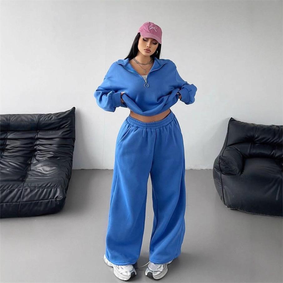 

Женские комплекты больших размеров модный пуловер-кардиган с полупатентным узором, толстовка, брюки, свободный повседневный осенне-зимний комплект из двух предметов XXL королевский синий