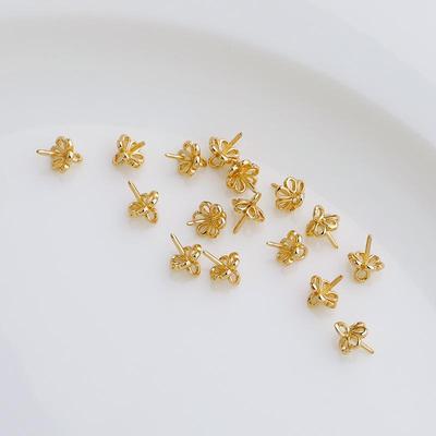 14K Gold-Filled Filigree Flower Bezel Eye Pin with Half-Drilled Pearl for DIY Jewelry Making
