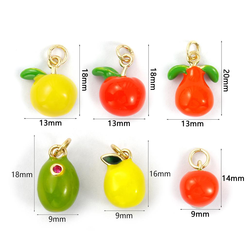 2pcs 3d Fruit Brass Charm 18k Gold Plated Enamel Lemon Pear Persimmon Tangerine Pendant Diy Findings For Jewelry Necklace Making