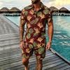 Men's Summer Tropical Floral Print Two-piece Set, Short-sleeve Shirt and Shorts