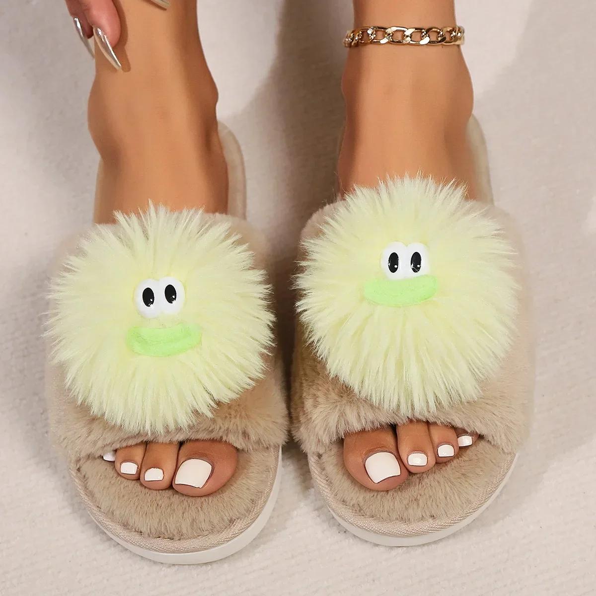 

Women s Slippers Lovely Home Plush Slippers New Warm Non-slip Open Toe Indoor and Outdoor Wear Plush Cotton Slippers Cartoon 43-44 хаки