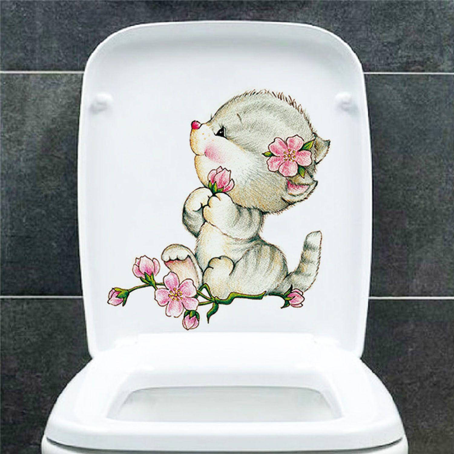 

Art Decal Home Decoration Toilet Cartoon Very Cute Kitten Wall Sticker Bathroom A