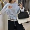 Spring and Autumn New Lace Splicing Sweet Knitted Cardigan Top Women's Waist Skinny Lace Sweater Jacket Women