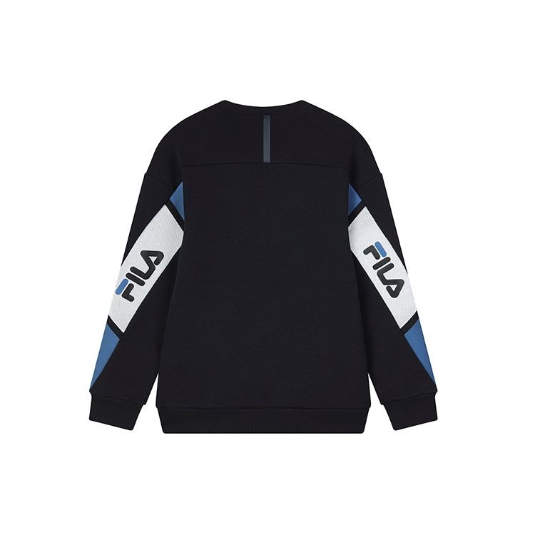 Fila Logo Print Color Block Sports Crewneck Retro American Sweatshirt Men Sweatshirt Legendary-Blue F51M148235FNV