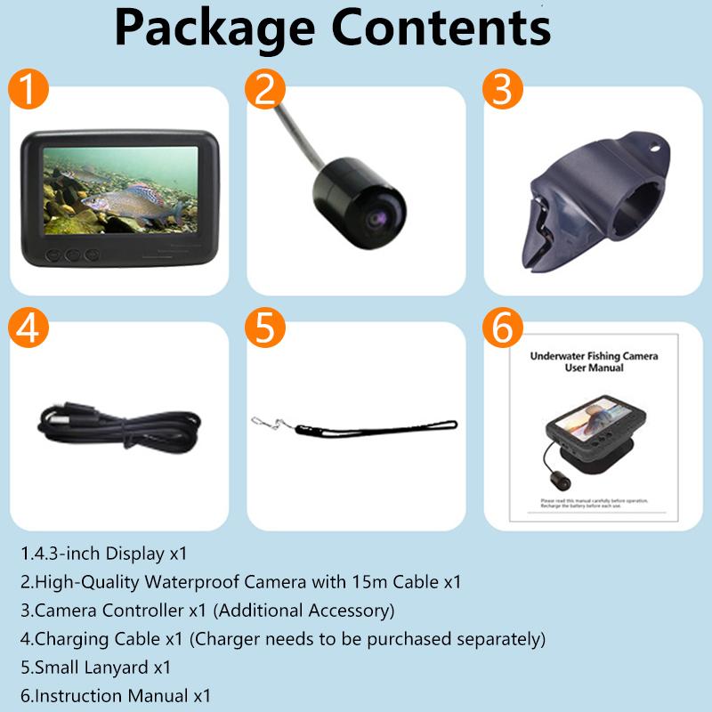 Underwater 4.3 Inch LCD Ice Finder Winter Fisherman Fishing Camera with Night Vision 15m Cable Black