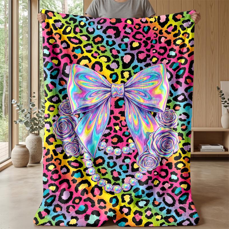 Rainbow Bow Fantasy Theme blanket Lightweight Warm Flannel Blanket Decorative Throw Blanket for Home Decoration