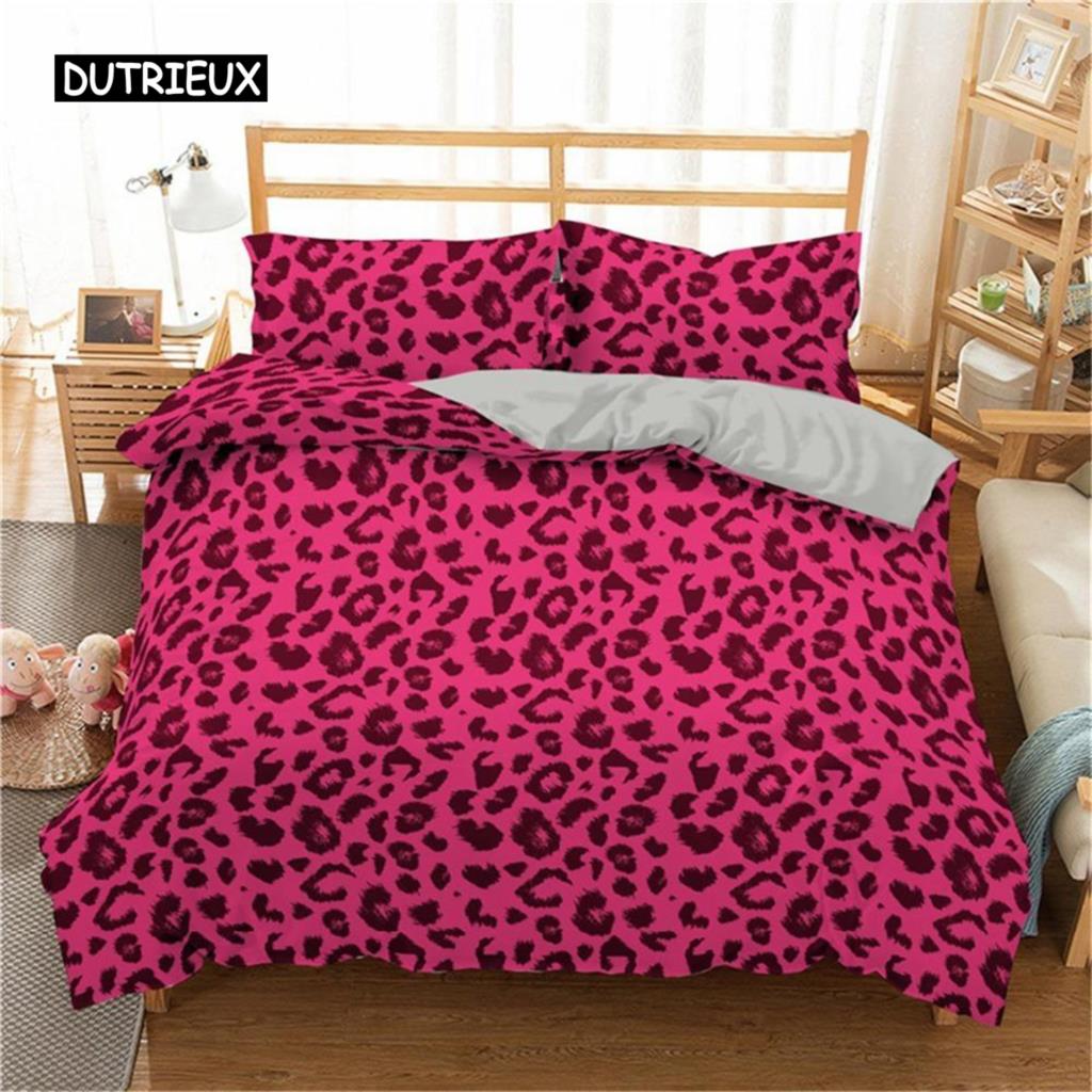 Luxury Leopard Print Bedding Sets Duvet Cover Twin Full Queen King Size Bed Soft Polyester Bedclothes for Kids Girls Women Gift