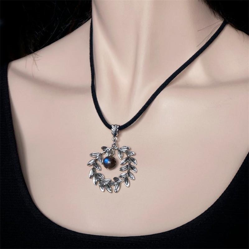 

Модное ожерелье из хрустальных бусин с подвеской в виде кольца-листа - Хип-хоп панк стиль