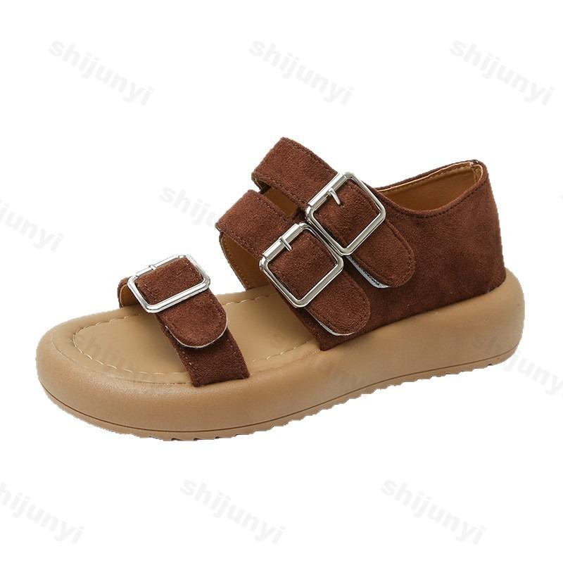 Fashion Roman Style Retro Casual Thick Soled Sandals for Women's 2025 Summer New Hollow Breathable Comfortable Shallow Mouth Beach Flats