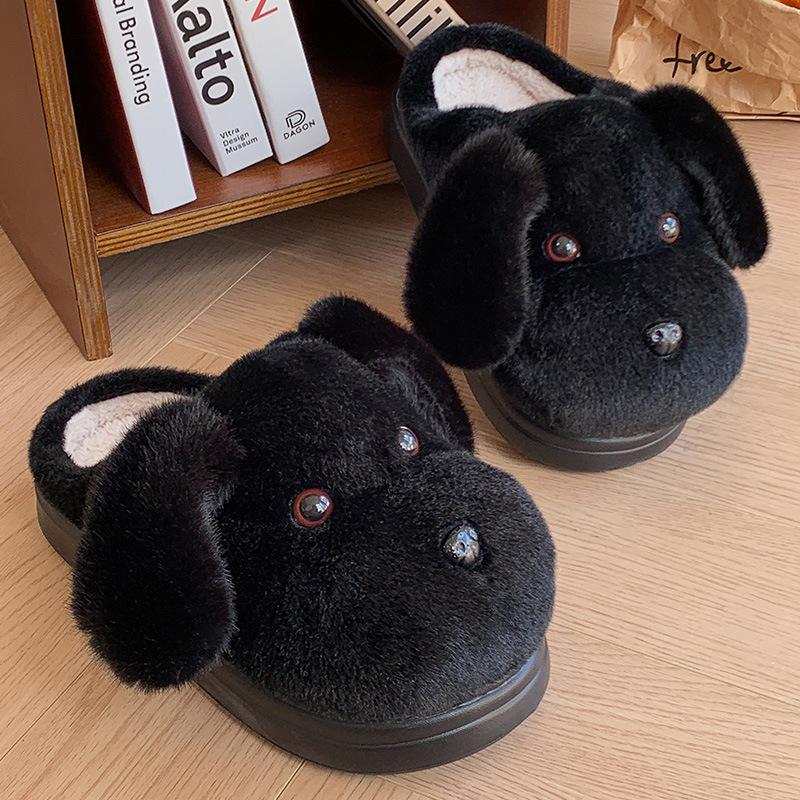 2025 puppy men's and women's slippers winter warm non-slip indoor and outdoor home cute thickened velvet deodorant cotton slippers