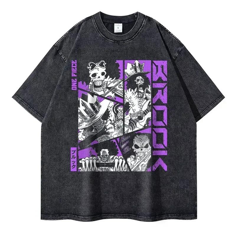 Roronoa Zoro T-shirts Vintage Washed Anime One P-Piece T-shirt Streetwear Oversized L-Luffy Manga Tops Tees Cotton