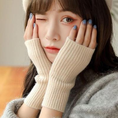 Solid Half Finger Gloves For Women Winter Soft Warm Warm Arm Handschoenen Writting Wool Mittens H5C3