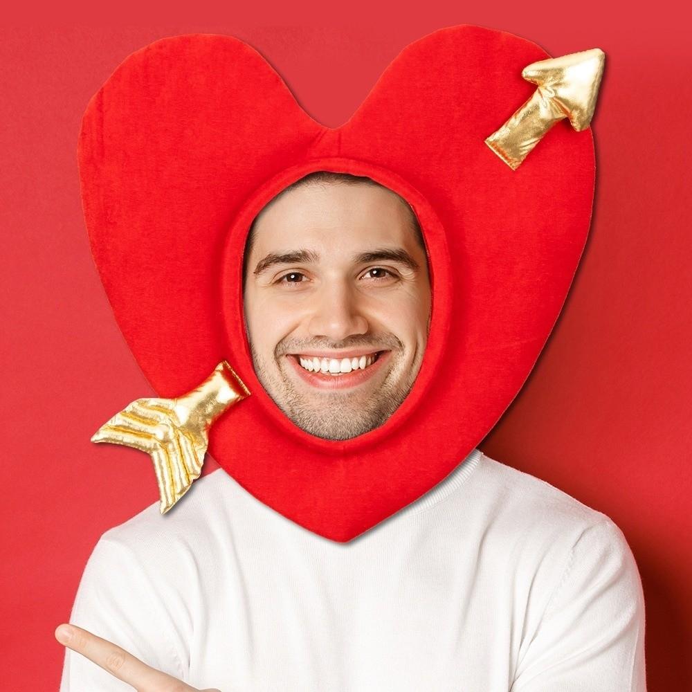 Kids Toys Gifts Red Heart Shaped Hat Creative Warm Pullover Hat Funny Headgear Cupid's Arrow Hat Holiday Celebration