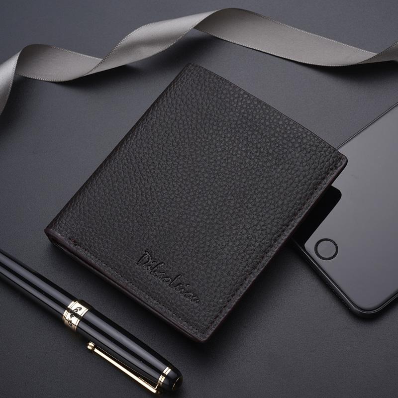 

Men Short Purse Lychee Print English Casual Style Zipper Credit Card Wallet