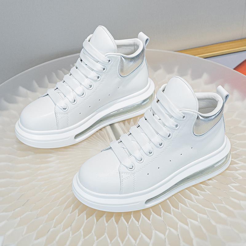 Thick-soled Air Cushion Leather High-top Women's New Fashionable Versatile Breathable Large-size Women's Shoes