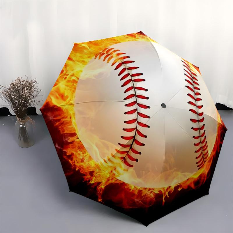 1pc Fiery Baseball Icon Umbrella with Plastic Handle,Suitable for All Seasons Home Travel Outdoor UmbrellaDD1498