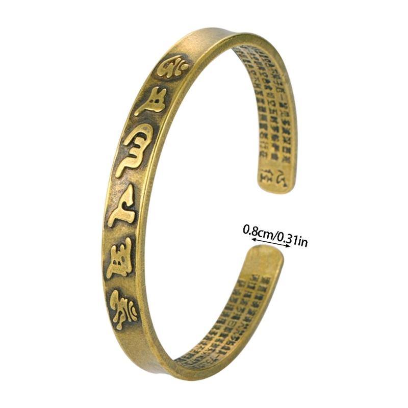 Vintage Brass Buddhist Mantra Bangle Adjustable Opening And Ancient Sanskrit Engravings Bracelet For Women And Men