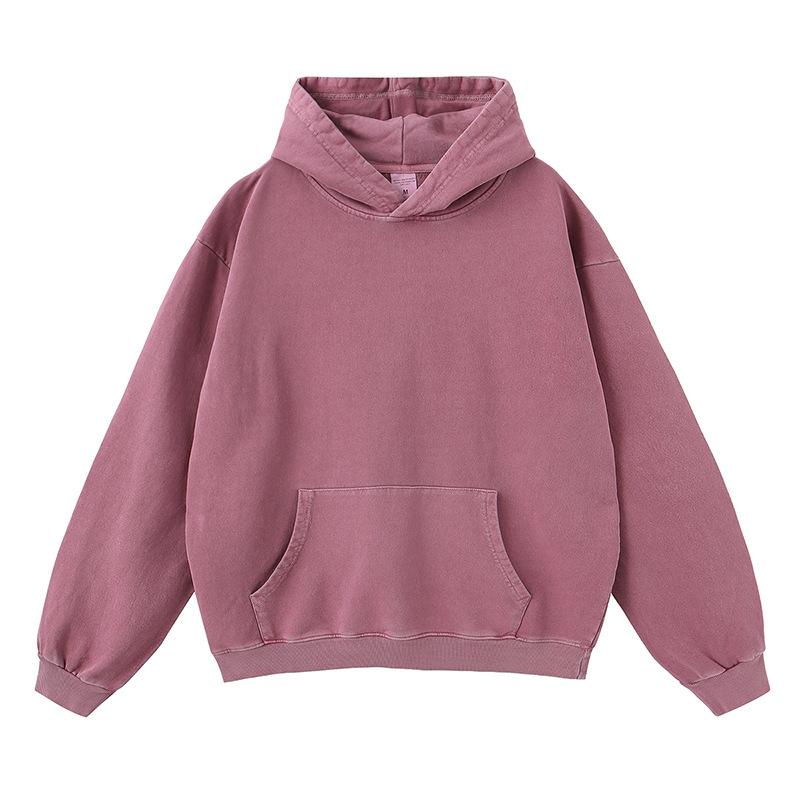 Fog Spring And Autumn American Solid Color Casual Loose Washed Boxy Hoodie Hoodie Men And Women