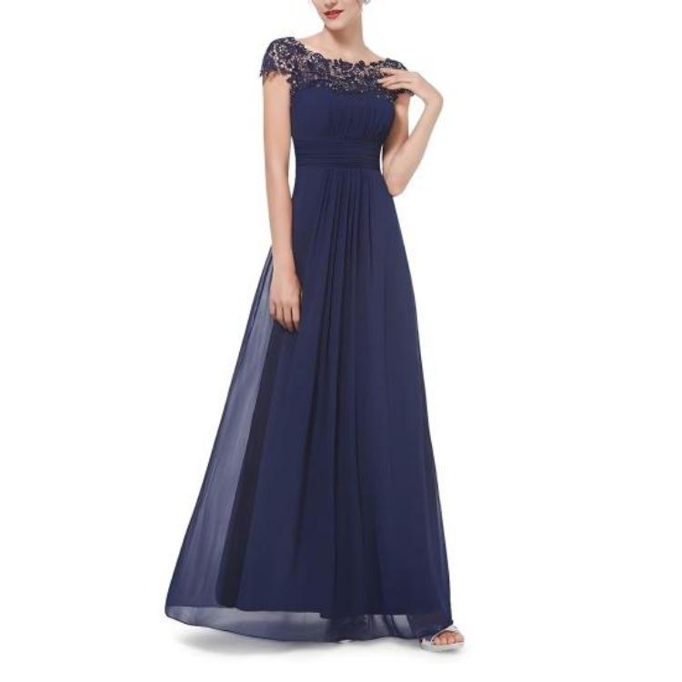 

Элегантное шифоновое вечернее платье для женщин, кружевное платье подружки невесты, платье А-силуэта макси, с драпировкой, рукавами-крылышками, круглым вырезом, официальное, для гостей свадьбы, коктейльной вечеринки, выпускного S темно-синий