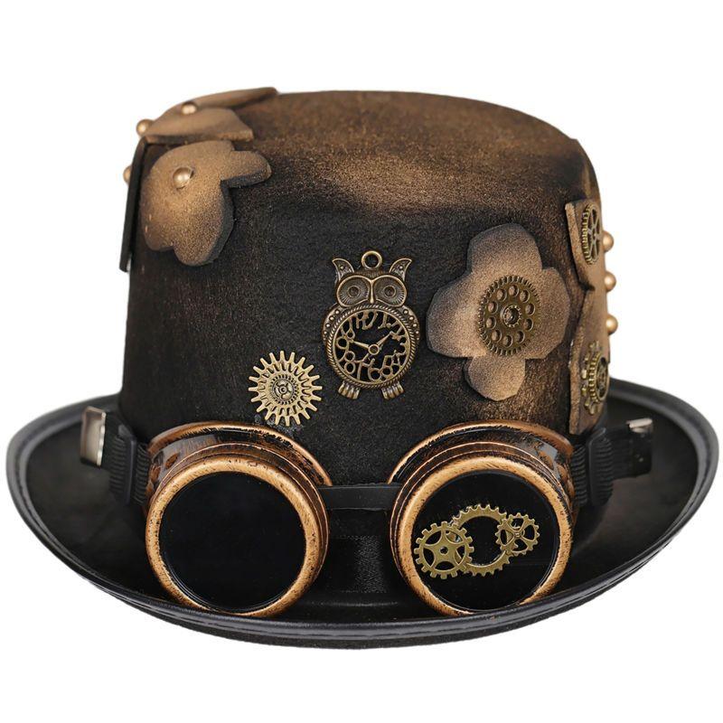 

Steampunk Top Hat Women Cosplay Costumes Gothic Cat Ears Punk Hats With Goggles Halloween Party Hat Accessories