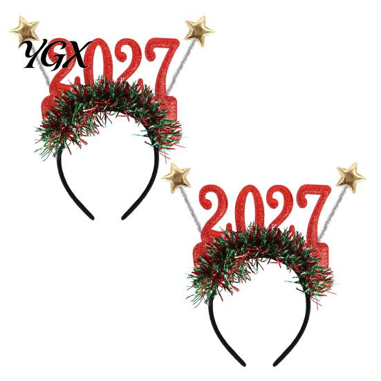 Joyful Atmosphere Party Gear 2 Pcs 2027 New Year Eyeglasses, Plastic Glitter Number Glass Frame, Durable Wear Shiny Unisex Headband for Eve