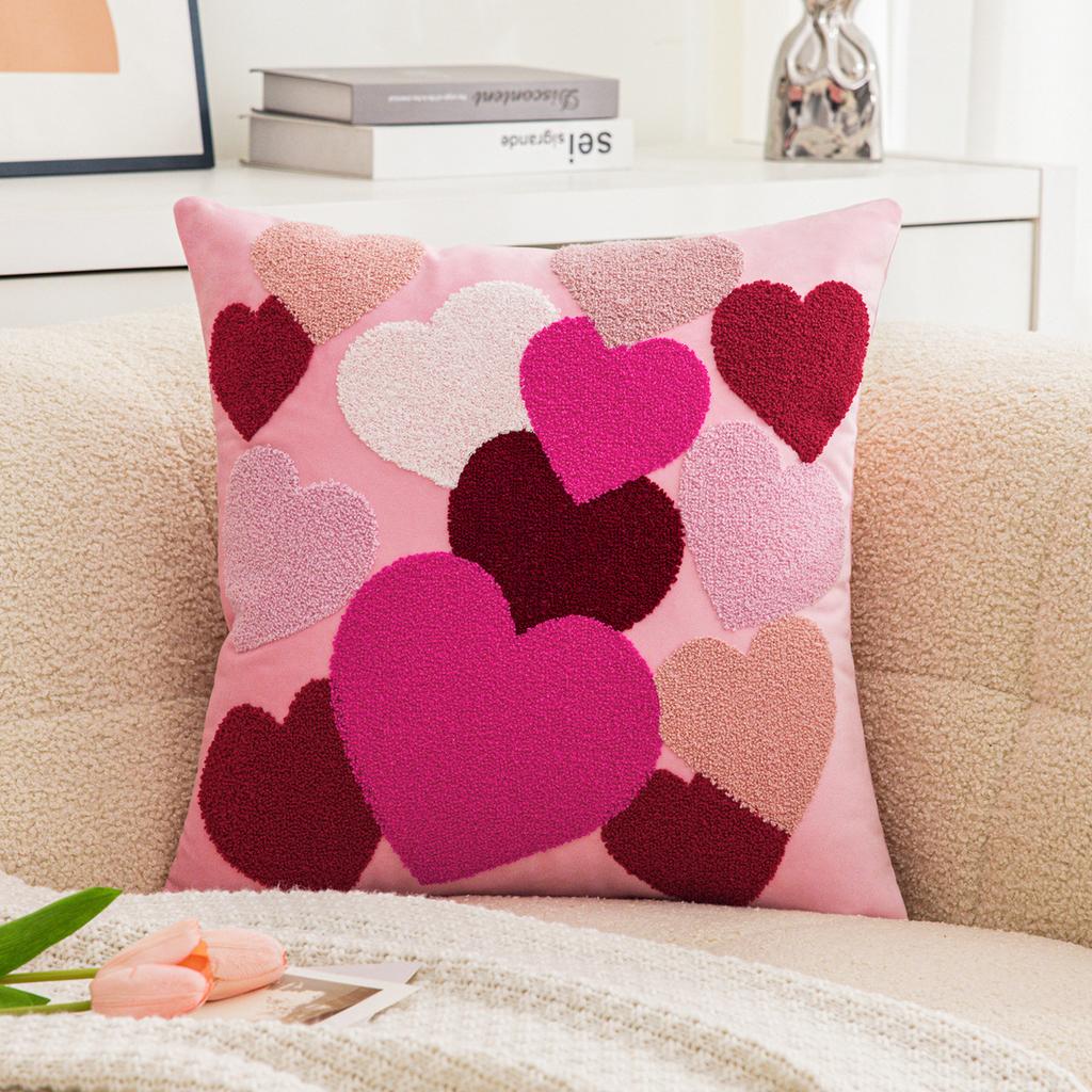 Valentine's Day Embroidered Heart-Shaped Pillow Cover Cojines Cute Tufted Tassel Throw Cushion Cover Headboard Pillowcases