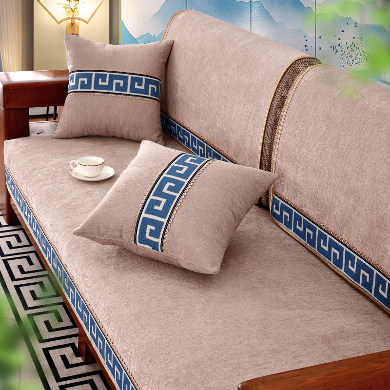 New Chinese Style Sofa Cover Chenille Anti-slip Couch Cushion Living Room Sofa Towel Universal Couch Cushion Embroidery Ribbon