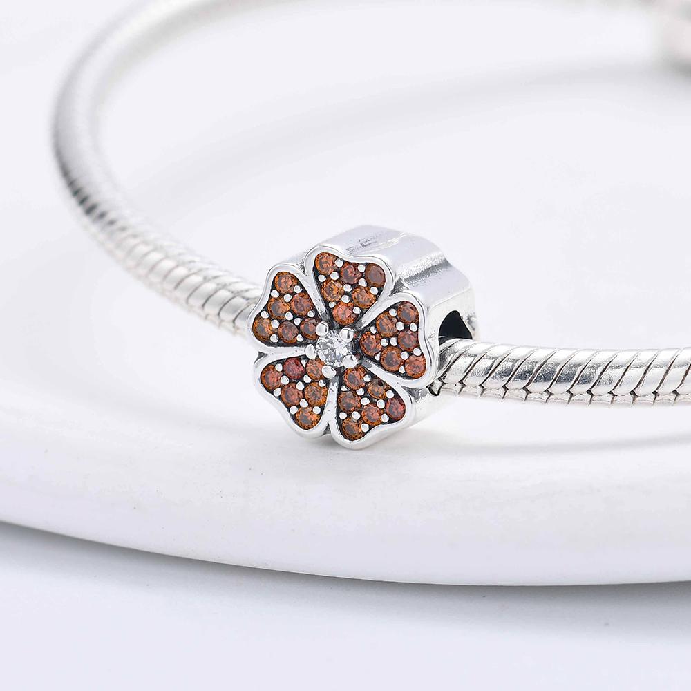 Four-Leaf Clover Flower Charm Fit Original Bracelet Shining Bead Diy Women Jewelry Giftcopper Trinket Jewelry Party Gift