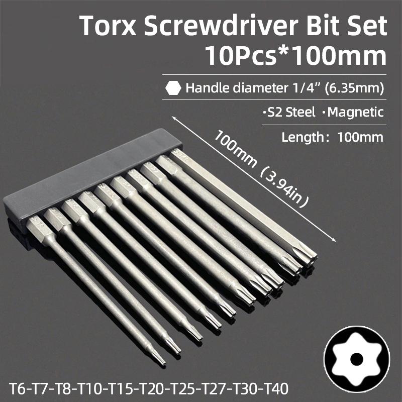Bosch Bit Set 10 Stück Torx Bit 50mm Lang, T10/T15/T20/T25/T30/T40 1/4 Zoll Dewalt Set
