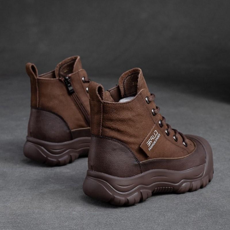 Fashion GKTINOO Women's Lace-up Shoes Cow Skin 5cm Moccasins for New Natural Genuine Leather Mid Calf Ankle Boots Platform Winter