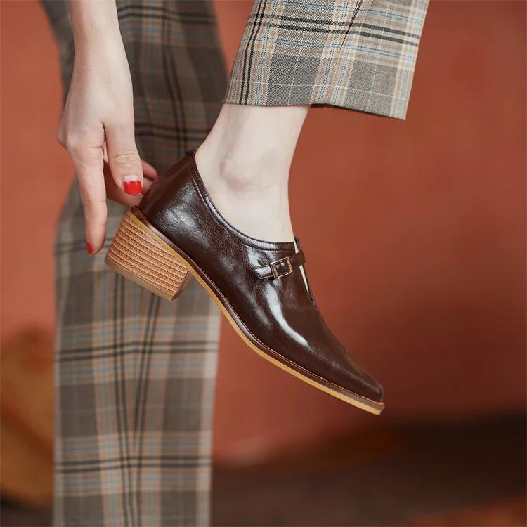 Fashion 2024 New Spring Women Shoes Pumps Pointed Toe Chunky Heel Comfortable All-match Casual Shoes Retro Med Heel