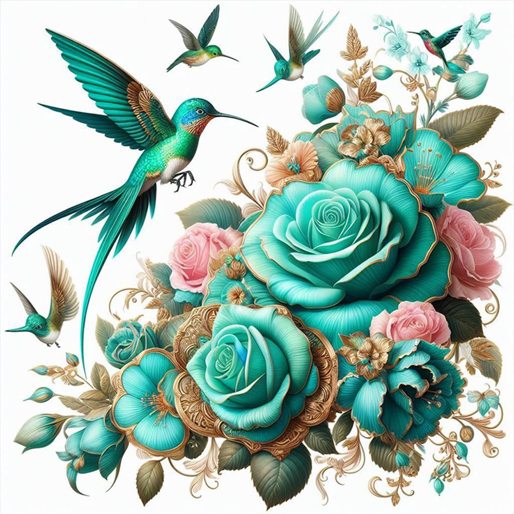 

Vollstickgarn aus Öko-Baumwolle 11 CT-Druck Kolibri-Rose Kreuzstich 40 x 40 см высота