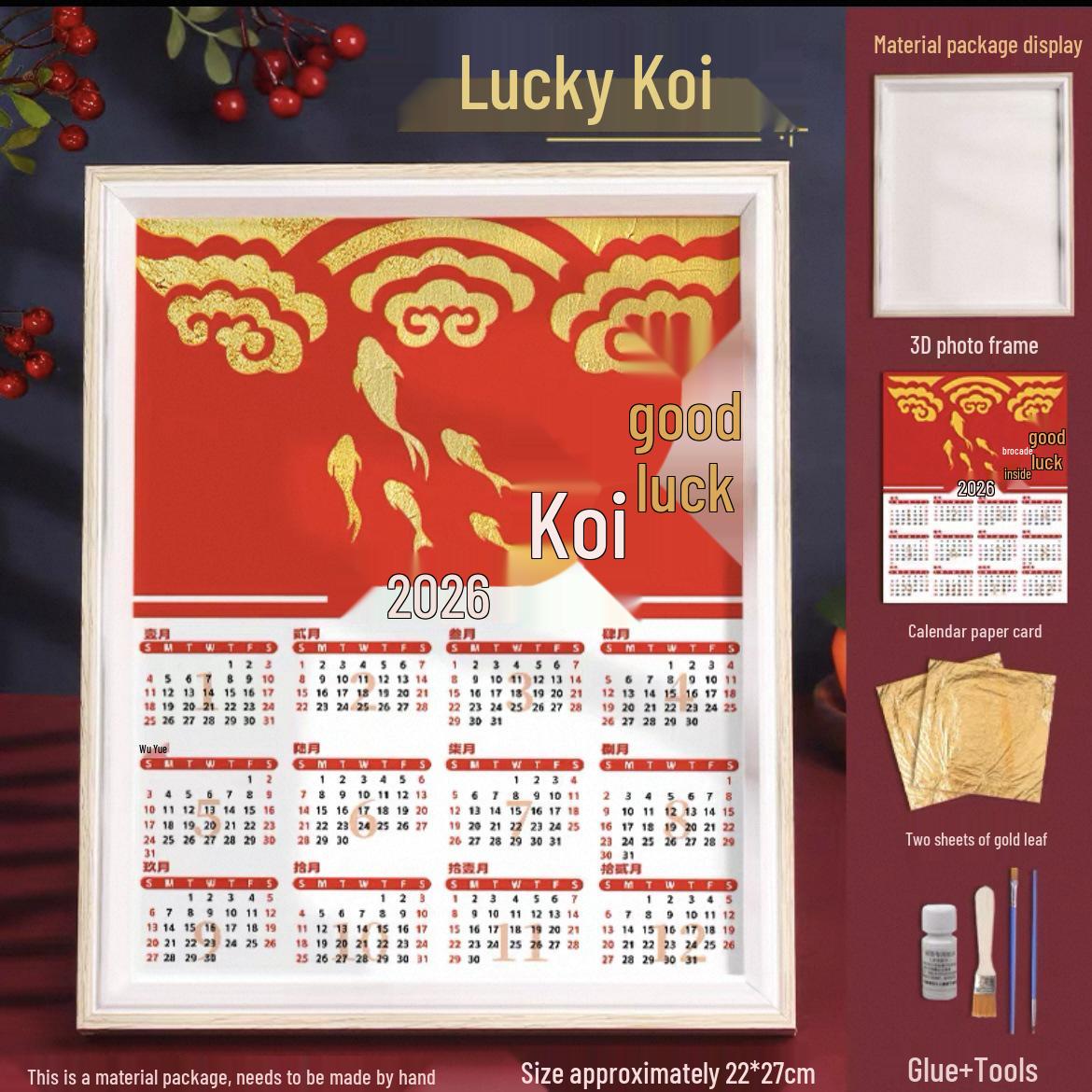 

Xianci 2026 Gold Foil Painting Calendar Kit: Handmade Intangible Cultural Heritage DIY Decoration & Photo Frame Ornament 22x27 Single