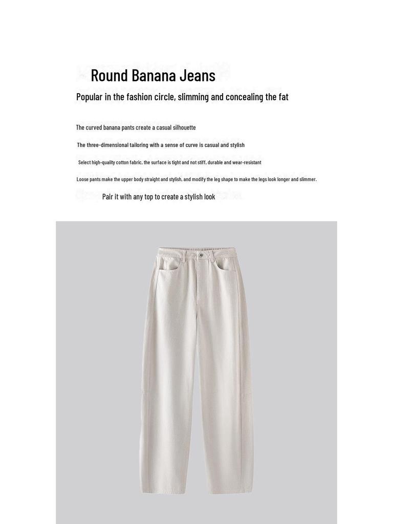 Damskie Proste Jeansy Banana z Wysokim Stanem - Wiosna 2025 Luźne Spodnie Casual z Szerokimi Nogawkami i Zakrzywionym Krojem