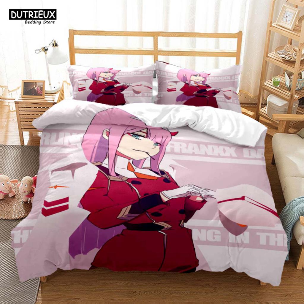HD Anime Zero Two Darling In Franxx 3D Printed Bedding Queen Bedding Set  Soft And Comfortable  Customized King Size Bedding Set