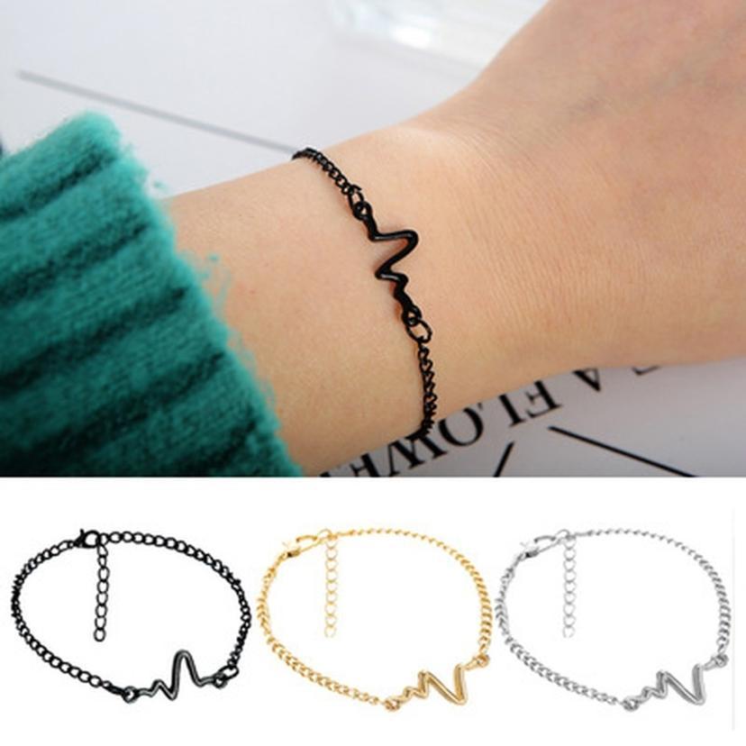 1 Pcs New Listing Fashion Personality Simple Design Heart Rate Electrocardiogram Chart Lightning Bracelet Couple Bracelet