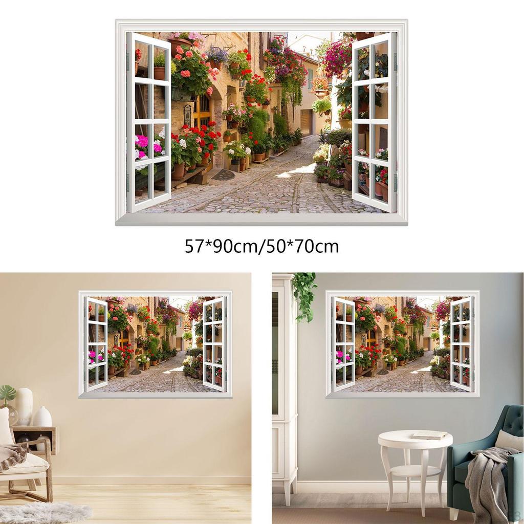 Decorative Vinyls for Fake Windows, Removable Floral Design, Dreamy Landscape to Beautify Walls