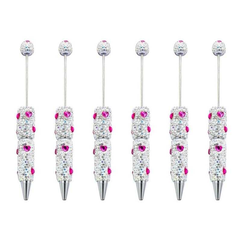6pcs Rhinestones Fancy Pen Ballpoint Pen Smooth Writing Pen 1.0mm Glittering Beadable Pen Stationery Pen for School
