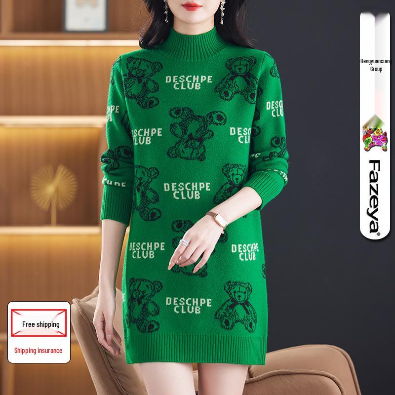 

Женский жаккардовый трикотажный свитер «Тедди-мишка» Осень/Зима 2024 - Корейский стиль, Свободный, Модный, Средней длины, Толстый Medium 105 зелёный