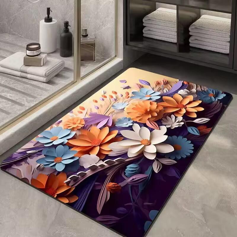 Luxury Crystal Velvet Floor Mat Bathroom Bathroom Door Moisture-wicking Foot Mat Home Non-slip 3d Three-dimensional Floor Mat