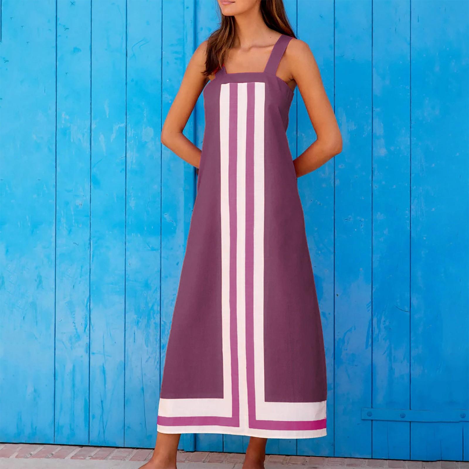 

Женские модные платья без рукавов с цветными блоками и бретельками XL фиолетовый