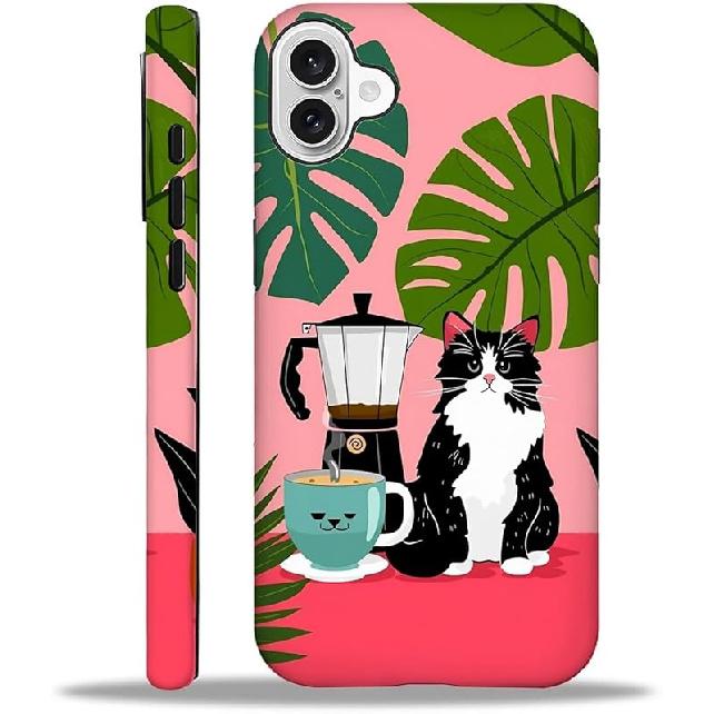 SmaMZ for iPhone 16 Plus Case, T2 Lands Camo Shockproof Rugged Cover Dual Layer Soft TPU Hard PC Bumper Case Design for iPhone 16 Plus Cat Coffee