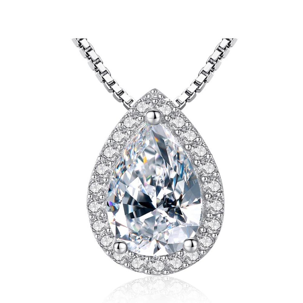S925 Silver Plated Pear Drop Necklace Elegant Wedding Pendant for Women Luxury Party Jewelry