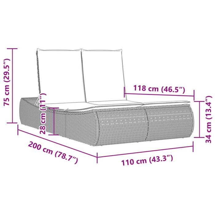 VidaXL Double Sun Lounger with Brown Wicker Cushions, Sunbed, Outdoor Daybed, Garden Daybed, 368091