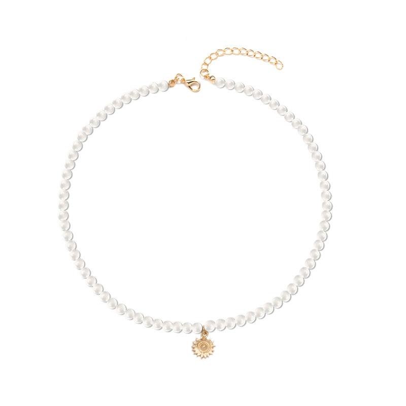 Pearl Neck Chain Wholesale European and American Pendant Jewelry Alloy Sun Niche Light Luxury High-end Sweater Necklace Women
