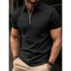 Mens Casual Zip Up Polo Shirt Short Sleeve Textured Top
