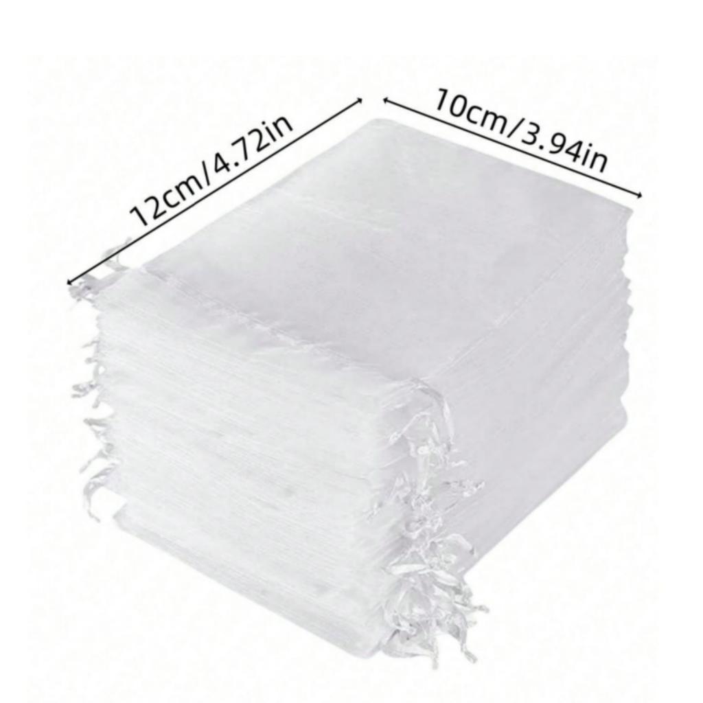 100PCS Premium Sheer Organza White Bags Wedding Favor Bags Jewelry Gift Bags for Party, Christmas, Festival, Bathroom Soaps Bag