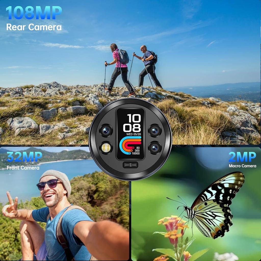 OUKITEL WP200 Pro 5G Cellphone 72GB+1TB 6.7" FHD+ 8800mAh108MP Android 15 NFC GPS with Earphone/SmartWatch