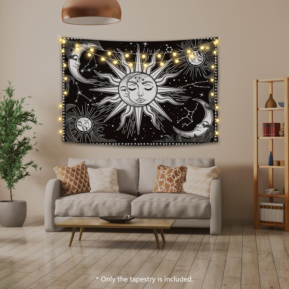 Aesthetic Black and White Sun Moon Tapestry Wall Decoration Hanging Tapestry for Bedroom Living Room 150 X 200cm/ 59 X 78.7inch